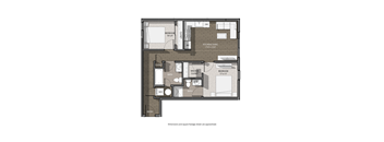 A floor plan of a house with a kitchen, bathroom, and bedrooms.