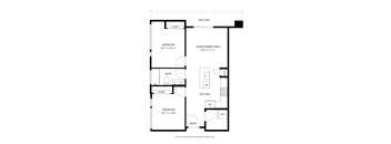 A black and white image of a floor plan for a two bedroom apartment.