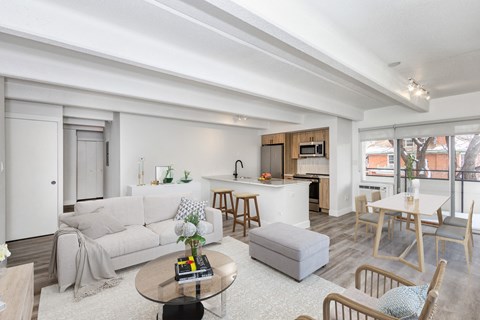 a living room with a couch and a table