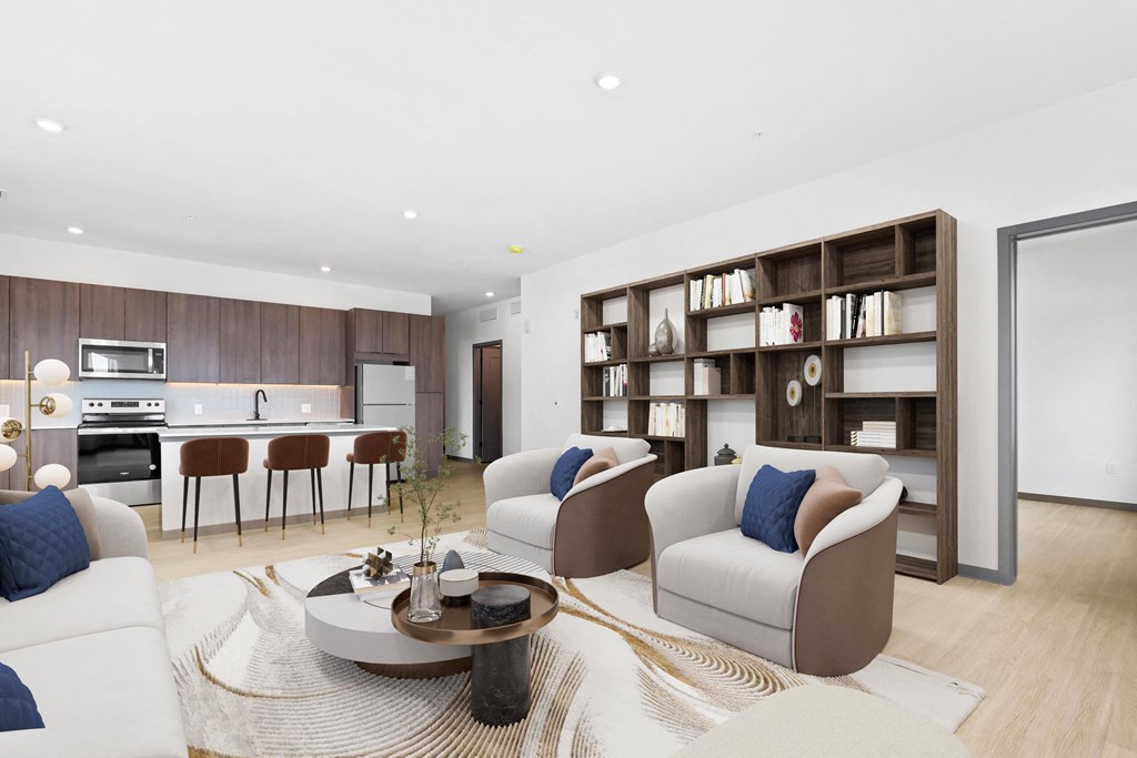 a living room with couches and a table