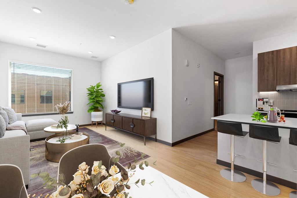 a living room with a couch and a tv