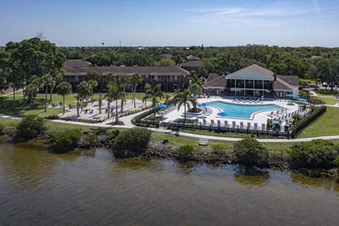 an aerial view of the pool at the resort at longboat key club