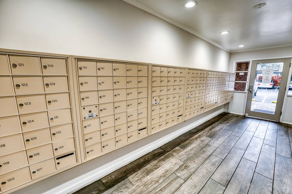 the building has a large locker room with many lockers