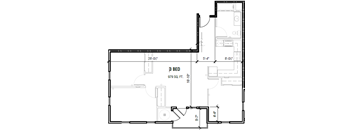 A floor plan of a 3 bedroom apartment with a total area of 979 square feet.