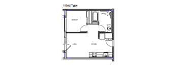 a floor plan of a small room with a bedroom and a bathroom