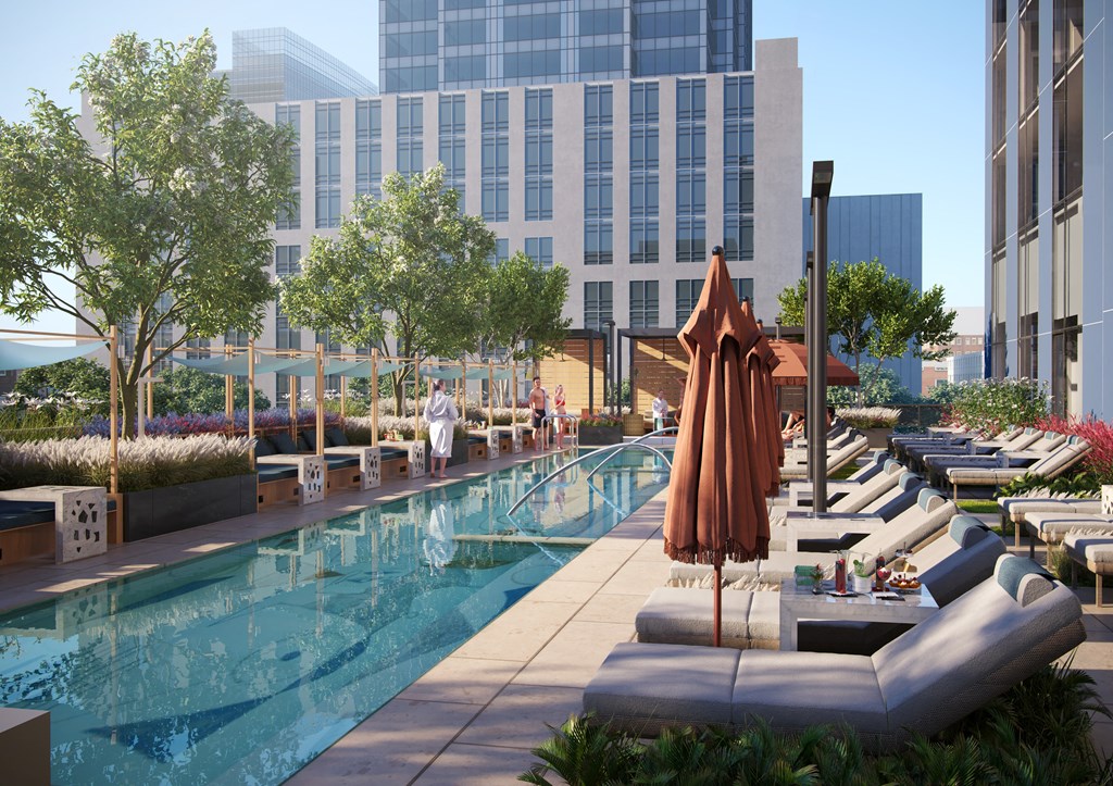 a rendering of a swimming pool on the rooftop of a building