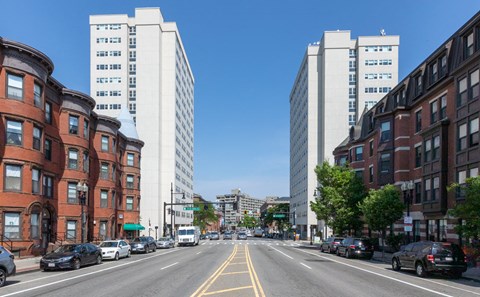 View of Symphony Plaza Buildings East and West from Mass Avenue