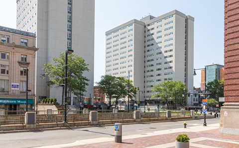 View of Symphony Plaza Buildings East and West from Huntington Avenue