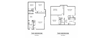 Two bedroom option floor plans for a house.