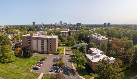 the campus with the city in the background