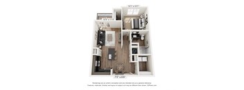 a 1 bedroom floor plan with a bedroom and a living room