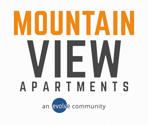 the logo for mountain view apartments with the text an evolve community