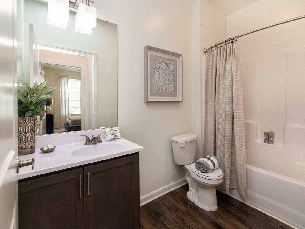 a bathroom with a toilet sink and bathtub at Ardmore at the Trail, Indian Trail, 28079