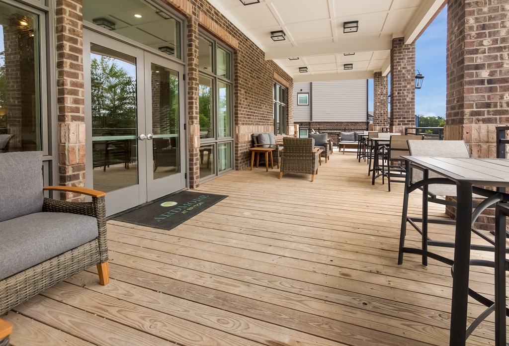 the porch at the bradley braddock road station apartments  at Ardmore at Bryton, North Carolina