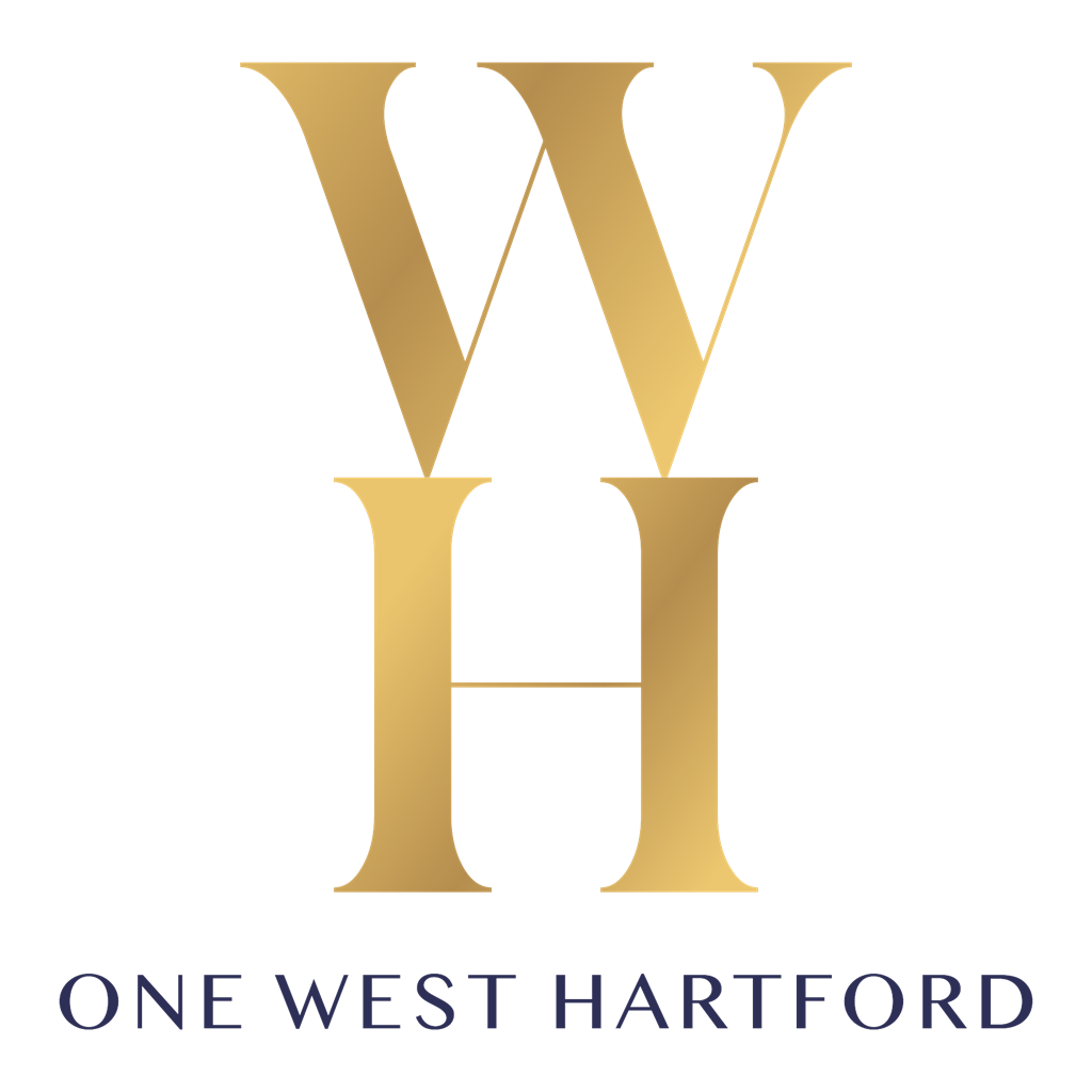A logo with the letters V, W, H in gold on a green background with the words "One West Hartford" below.