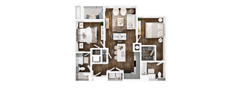 a 3d floor plan of a house with a bedroom and a living room