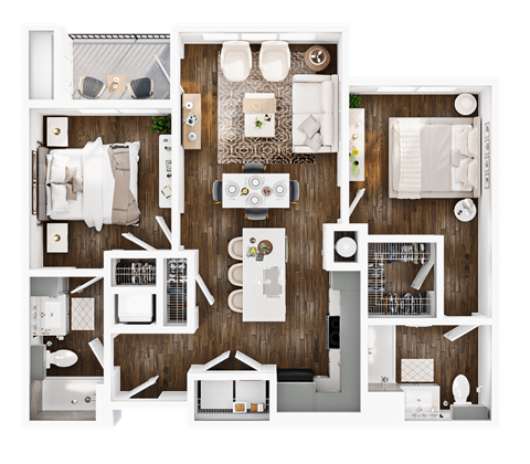 a 3d floor plan of a house with a bedroom and a living room