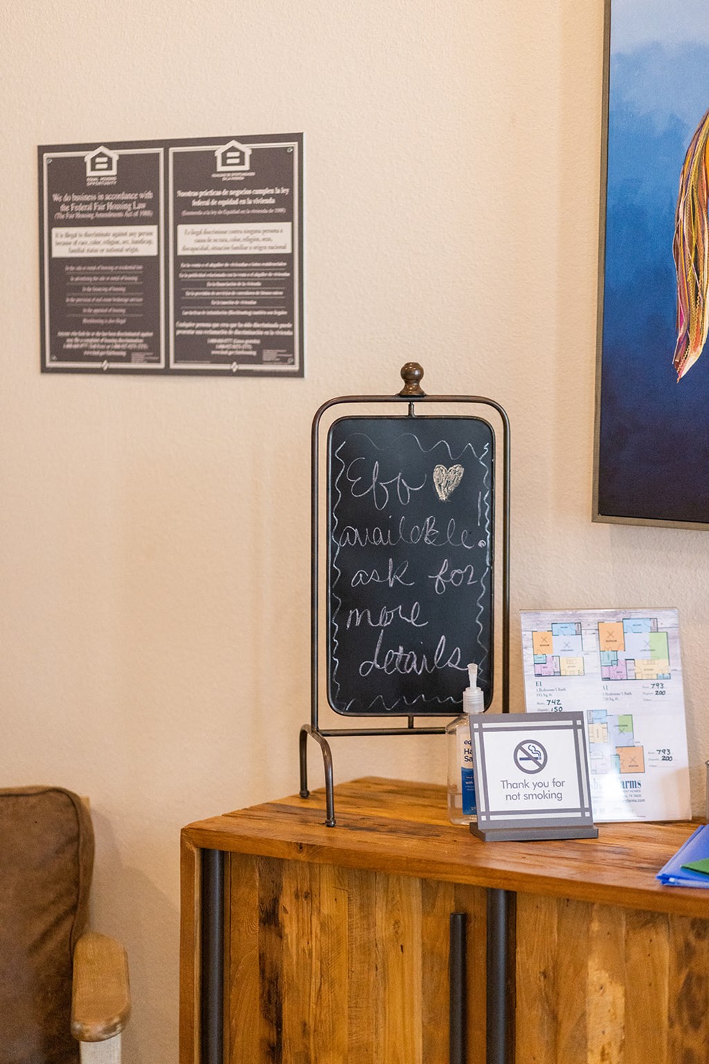 a chalkboard on a table in a room