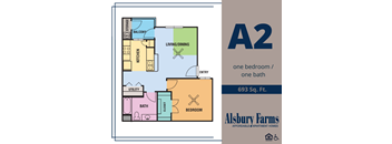 A floor plan for a one bedroom apartment with one bath.