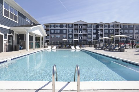 View from pool looking into community and sundeck.