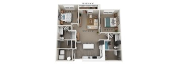 A floor plan of a small apartment with three bedrooms and a living room.