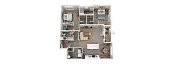 A 3D floor plan of a small apartment with dimensions.