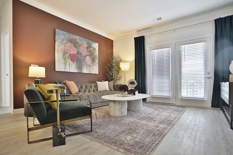 a living room with a couch and a coffee table