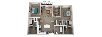 A 3D floor plan of a house with dimensions and room layout.
