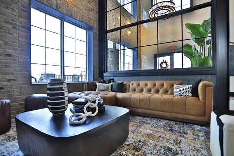 a living room with a couch and a coffee table