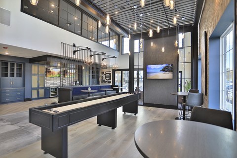 a ping pong table in the lobby of a building