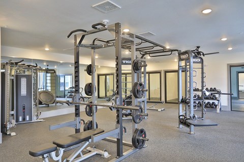 the preserve at ballantyne commons fitness room with weights and other exercise equipment