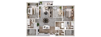A series of images showing different layouts of a small apartment.