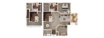 A floor plan of a house with a garage on the second floor.