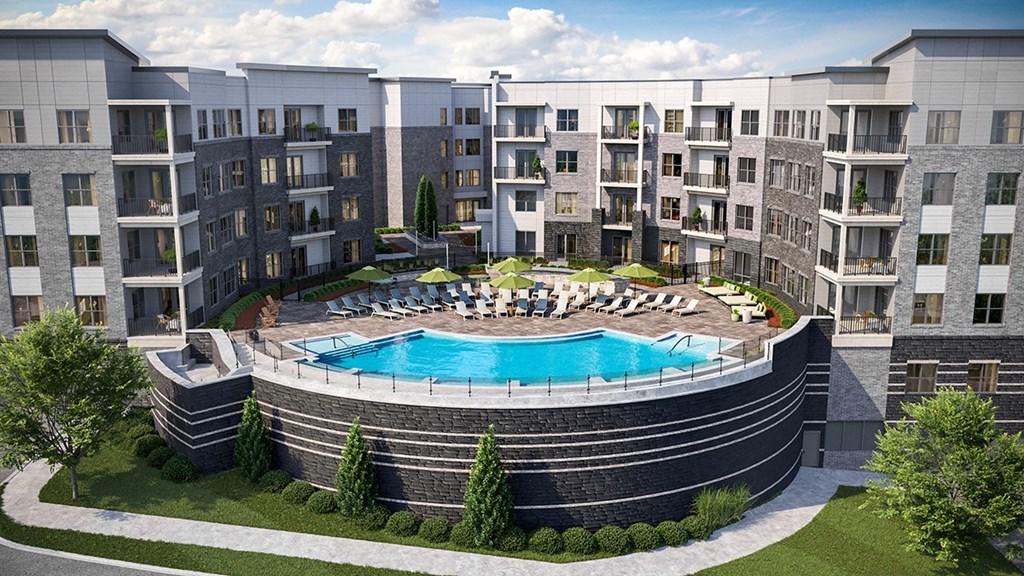 Sparkling swimming pool with infinity edge.