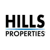 the logo of hills properties with a blue line