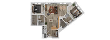 A detailed 3D floor plan of a house showing all rooms and their layouts.