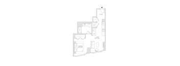 A floor plan of a small apartment with a sleeping area and a living area.