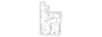 A floor plan of a house with a living room, kitchen, and two bedrooms.