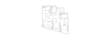A floor plan of a house with a kitchen, living room, and two bedrooms.
