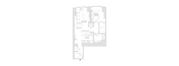 A floor plan of a house with a primary bedroom, living/dining area, kitchen, and foyer.