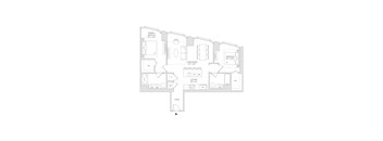 A floor plan of a house with a living room, two bedrooms, a kitchen, a dining room, a foyer, and a study.