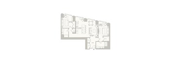 A floor plan of a house with a living room, dining room, kitchen, and bedrooms.