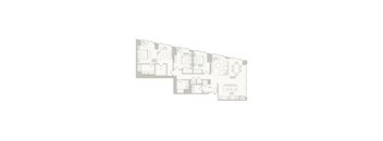 A floor plan of a house with a kitchen, living room, and two bedrooms.