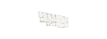 A floor plan of a house with a kitchen, living room, and two bedrooms.