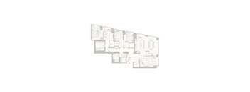 A floor plan of a house with a garage, living room, dining room, kitchen, and two bedrooms.
