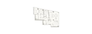 A floor plan of a house with a living room, dining room, kitchen, and two bathrooms.