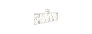 A floor plan of a house with a living room, dining room, kitchen, and two bathrooms.