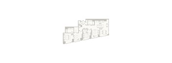 A floor plan of a house with a kitchen, living room, and dining room.