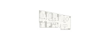 A floor plan of a house with a living room, dining room, kitchen, and two bedrooms.