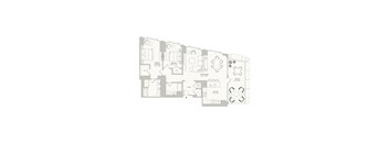 A floor plan of a house with a living room, kitchen, and two bedrooms.